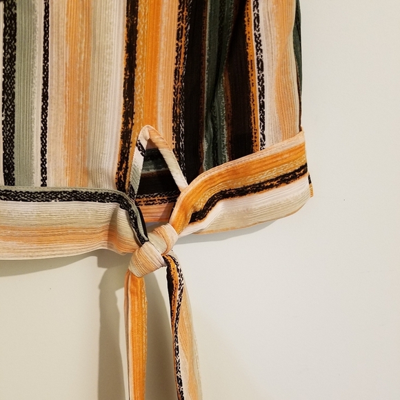 New Directions Petite Top Tangerine Black Green Stripe Blouse Large Petite - Picture 5 of 8